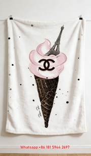 Chanel Style Paris Eiffel Tower Ice Cream Flannel Throw Blanket IMG_7375